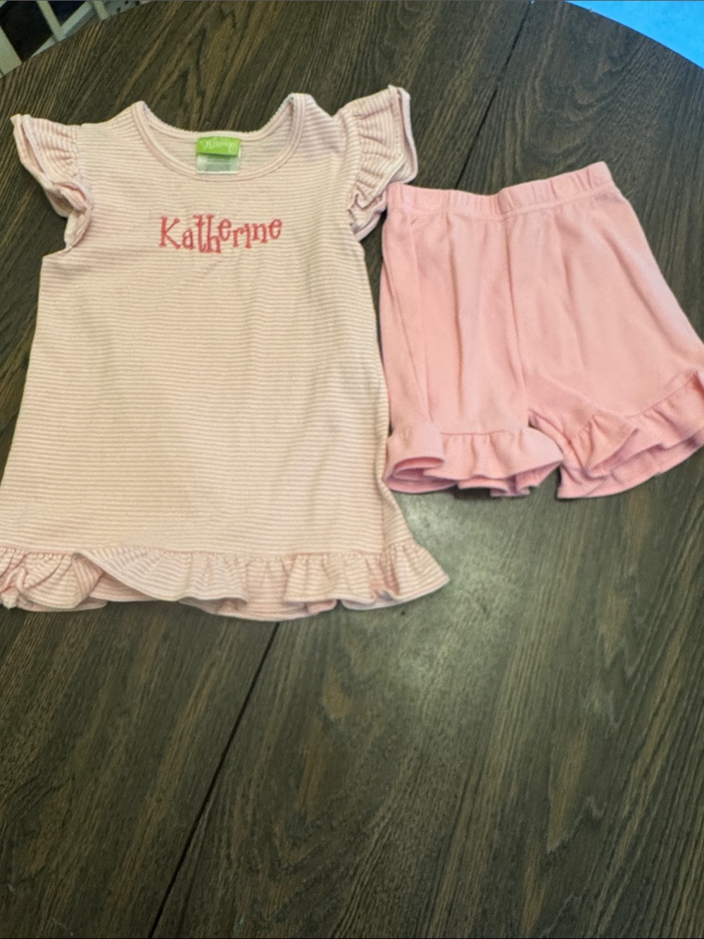 Pink Girls' Ruffle Katherine Monogram short set